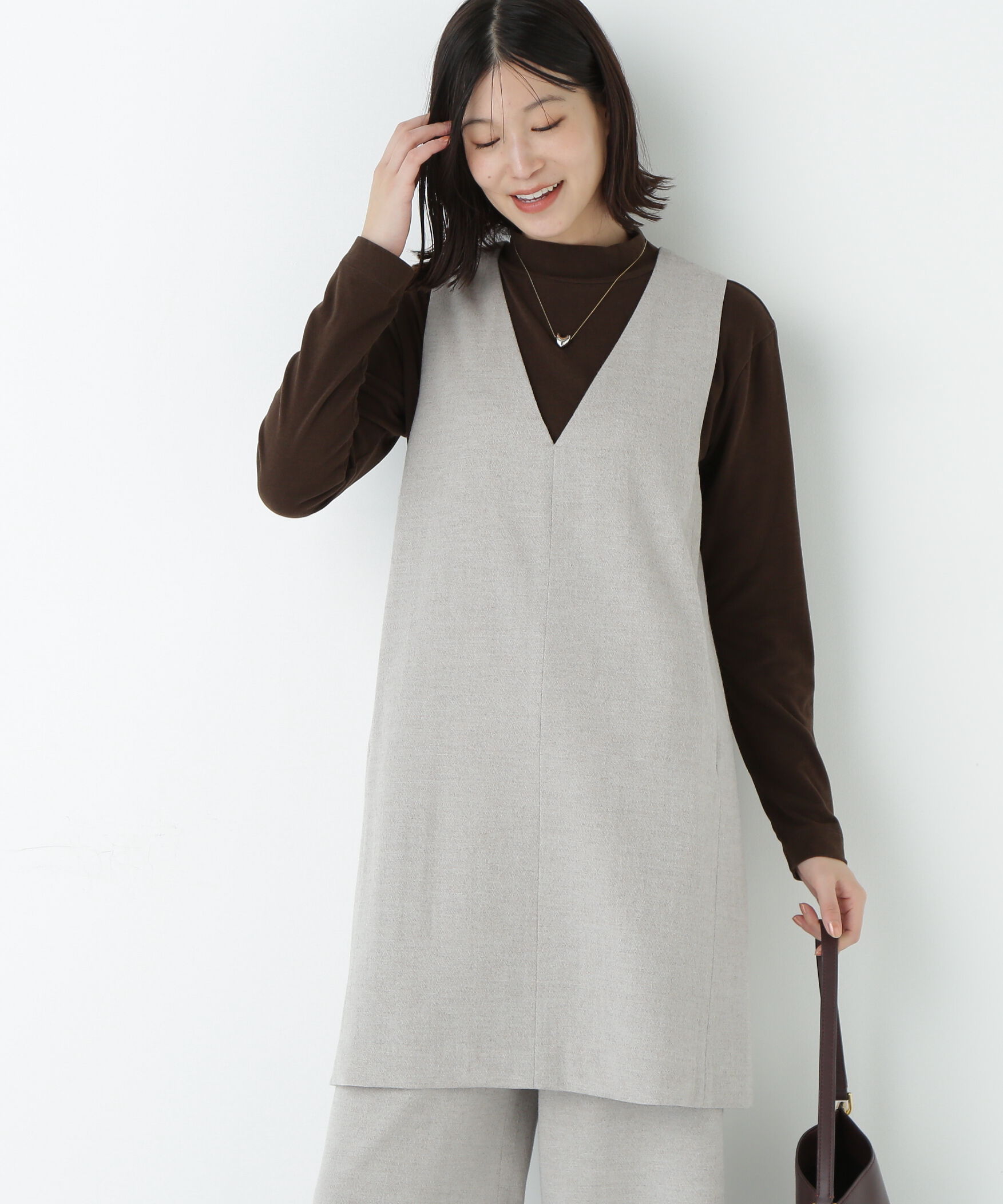  「◆ＴＯＰツイルミディアムジャンパースカート」|ワンピース|グレージュ2