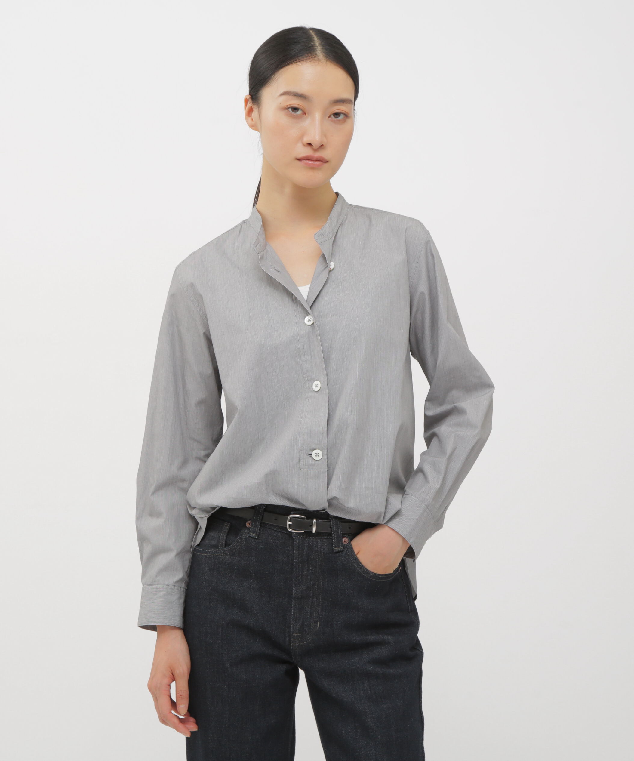  「COTTON HAIRLINE STRIPE SHIRT」|シャツ・ブラウス|GREY