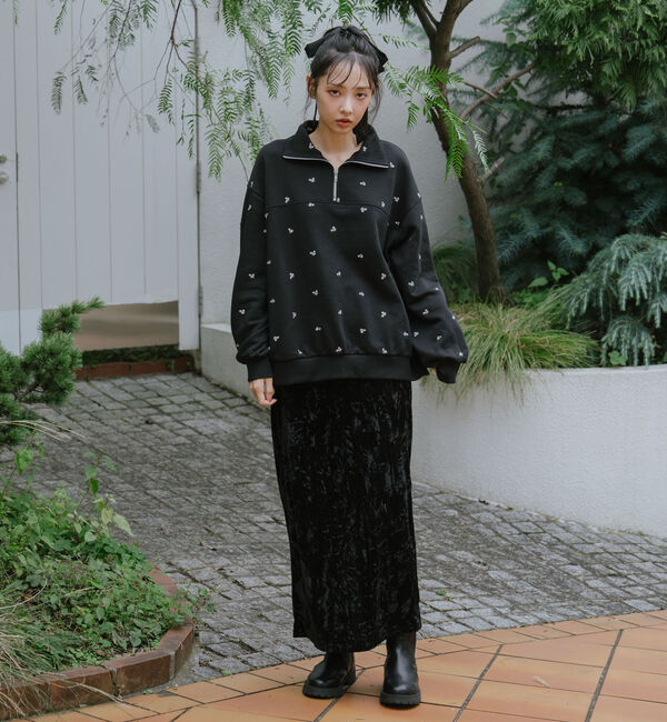 archives「小花柄刺繍ハーフｚｉｐスウェット」|Tシャツ・カットソー|