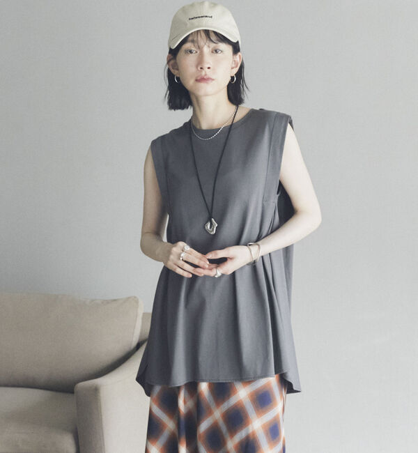 Doux archives「タックデザインノースリプルオーバー」|タンクトップ|CHARCOAL GRAY