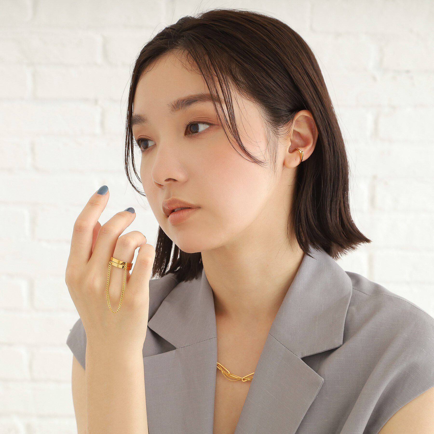 COCOSHNIK ONKITSCH「シルバー ドレープチェーン ダブルストレートリング GP」|リング|