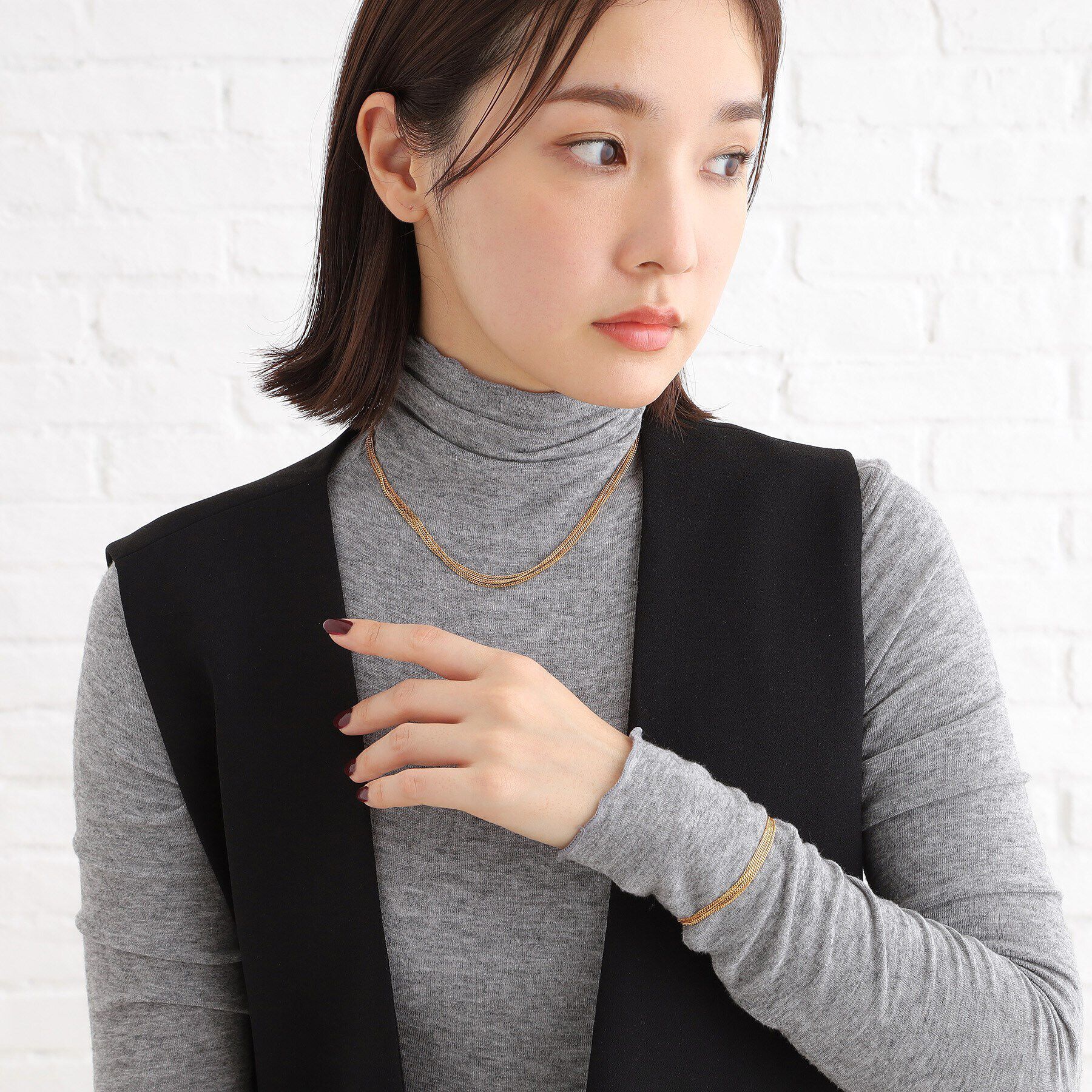 COCOSHNIK ONKITSCH「シルバー カーブチェーン レイヤード ネックレス GP」|ネックレス|