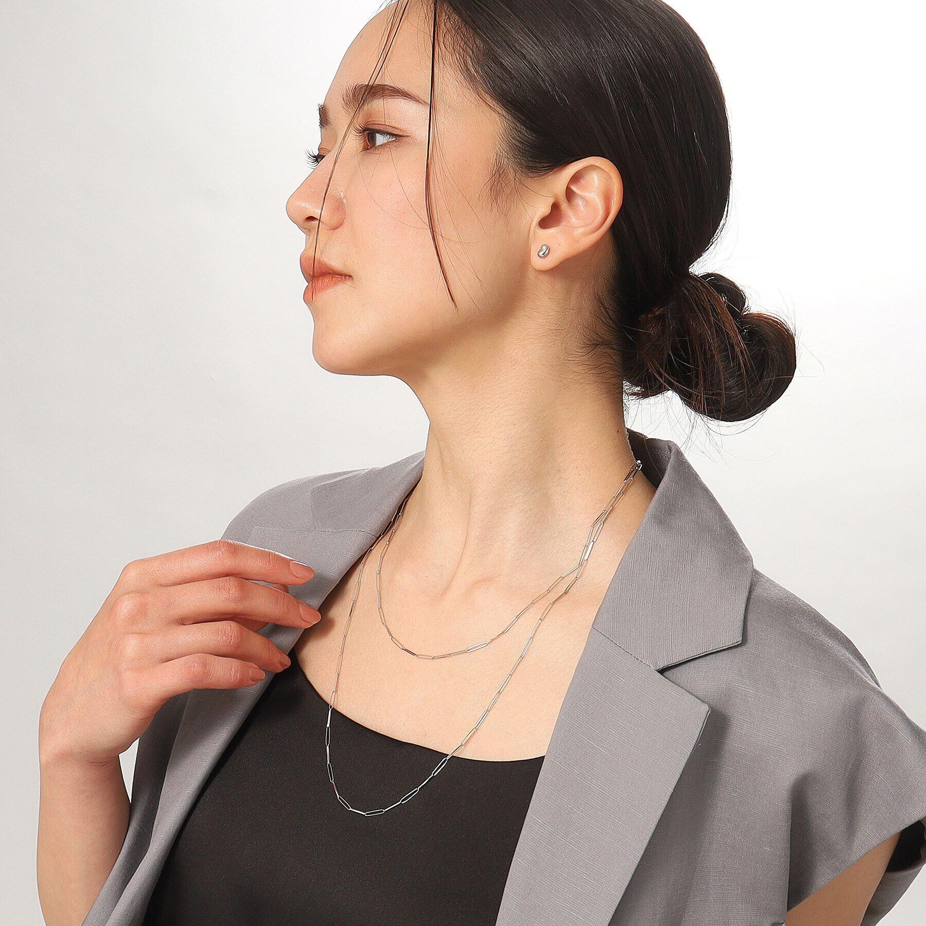 COCOSHNIK「プラチナ リボンケーブルチェーン ネックレス大（60cm）」|ネックレス|