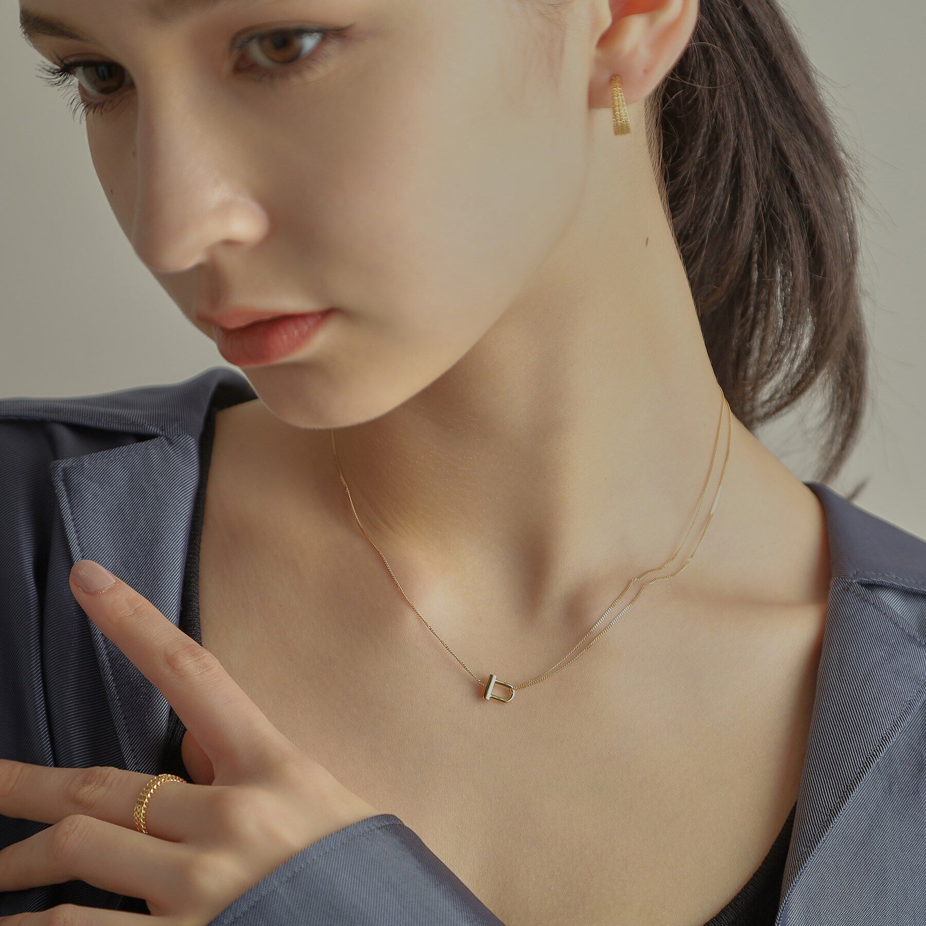 COCOSHNIK「K18ロックモチーフアシンメトリーチェーン ネックレス」|ネックレス|