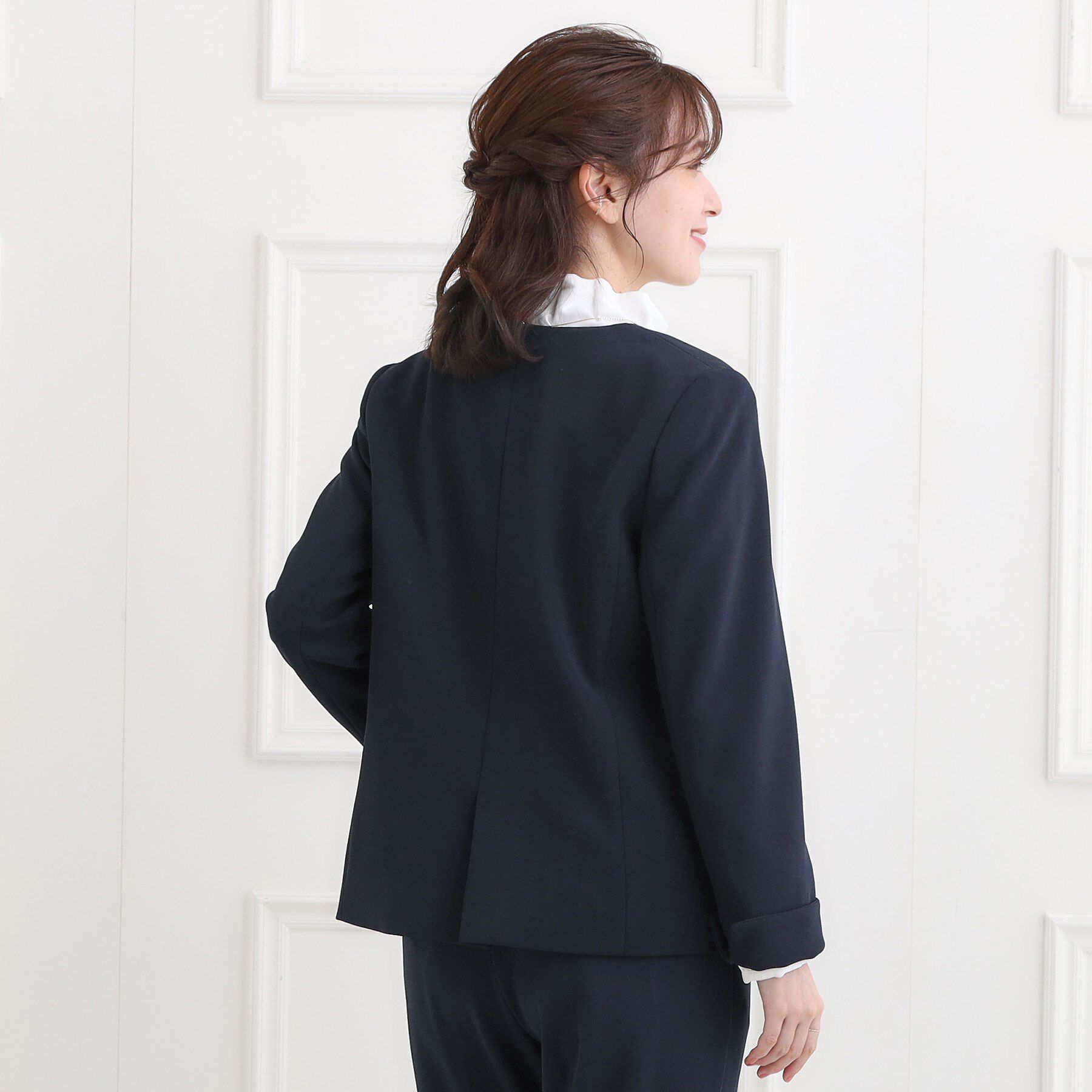 SHOO･LA･RUE「【洗濯機可/イージーケア/ストレッチ】きちんと楽に。カットジョーゼットジャケット」|ノーカラージャケット|