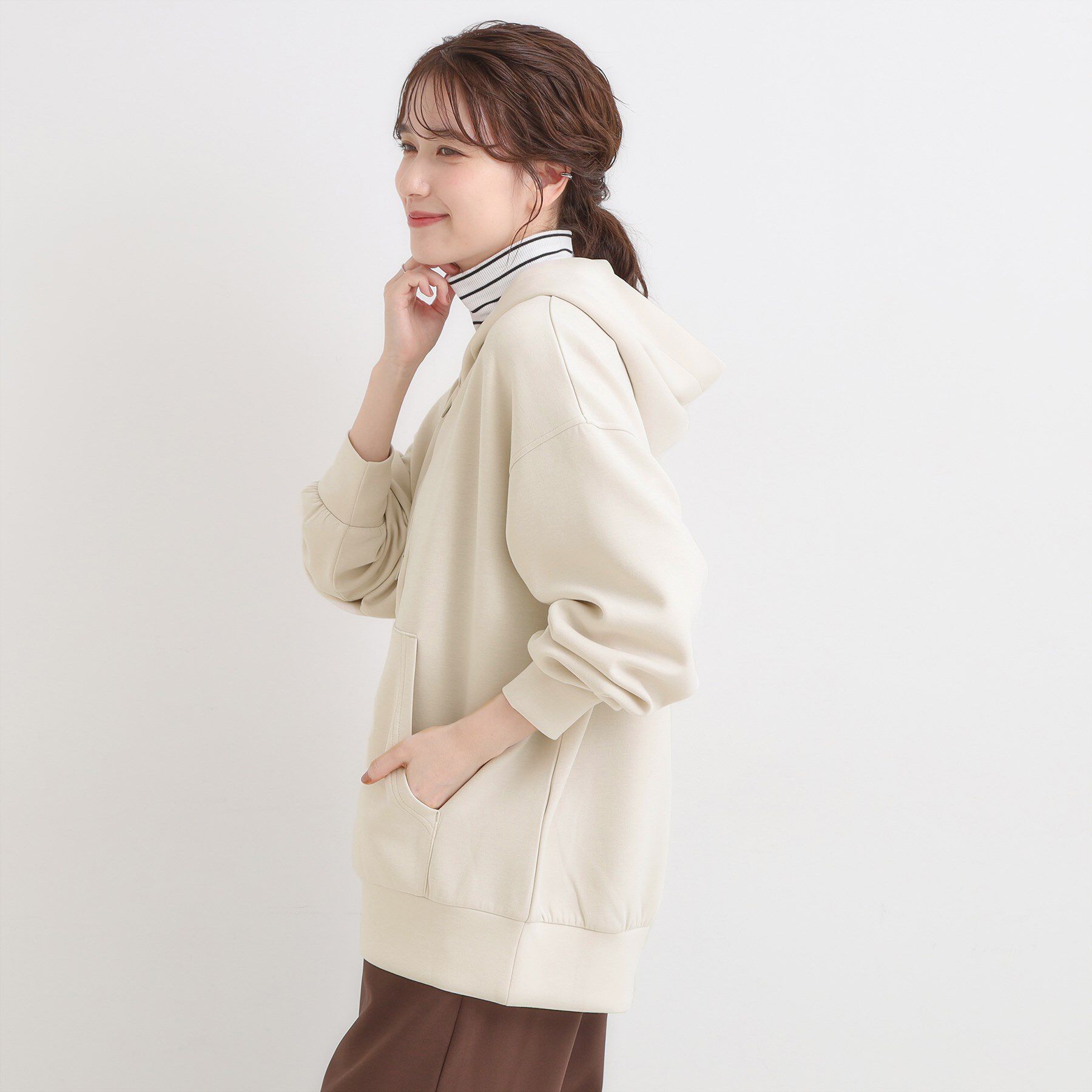 SHOO･LA･RUE「【S-LL】大人っぽく着られる ダンボールジップパーカ」|カーディガン|