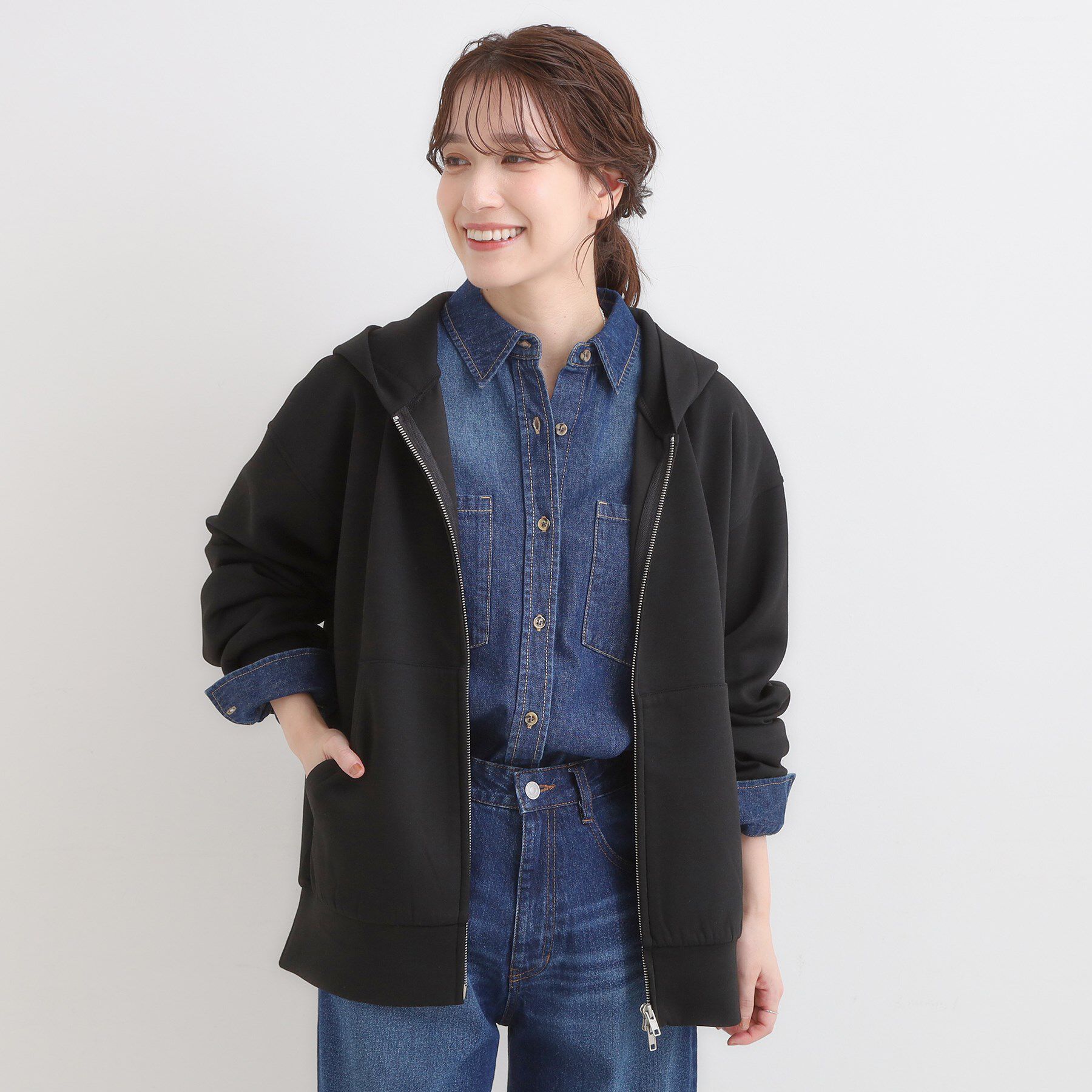 SHOO･LA･RUE「【S-LL】大人っぽく着られる ダンボールジップパーカ」|カーディガン|