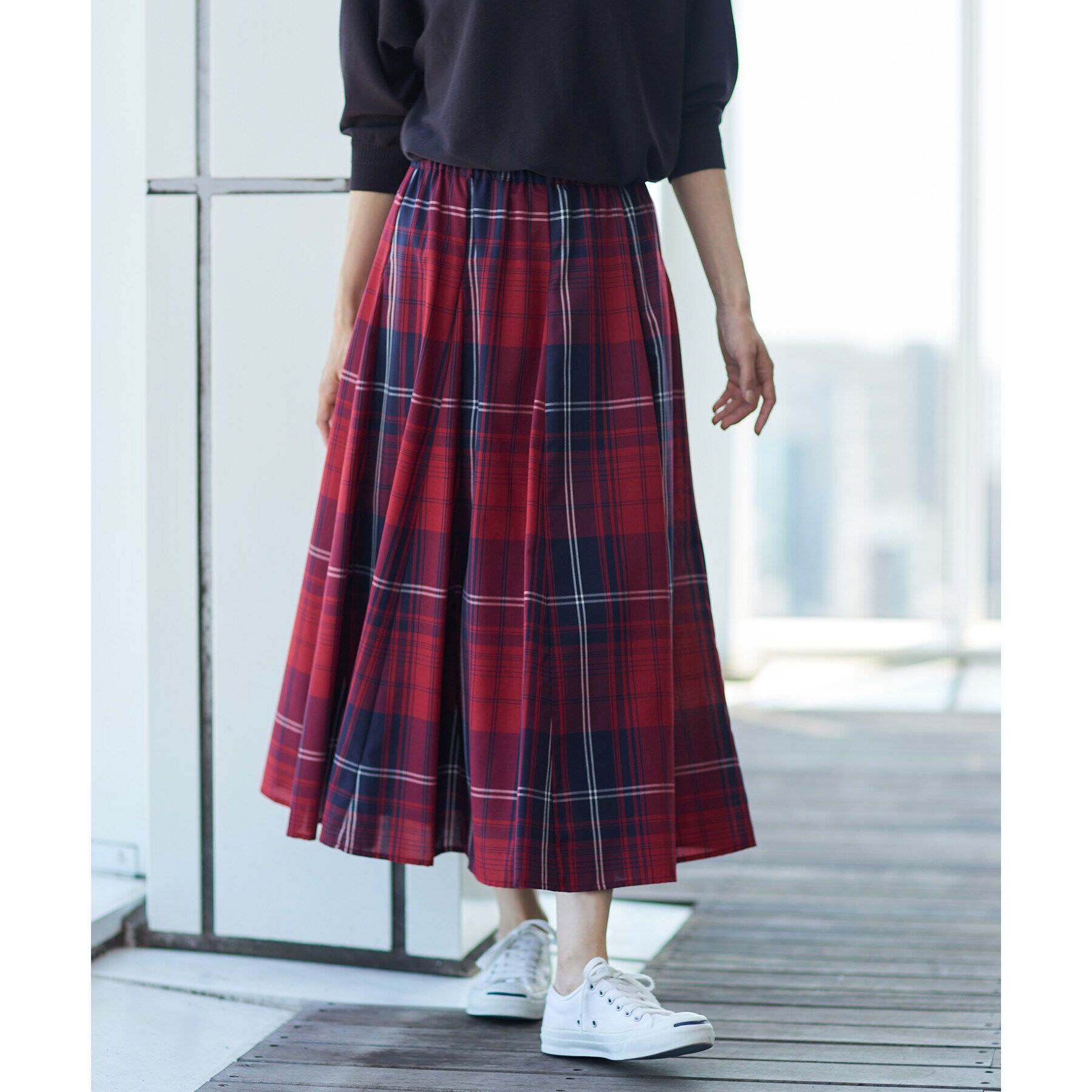 Dessin「【秋色登場・ウエストゴム】映えチェックスカート（XS～L）」|スカート|レッド(263)
