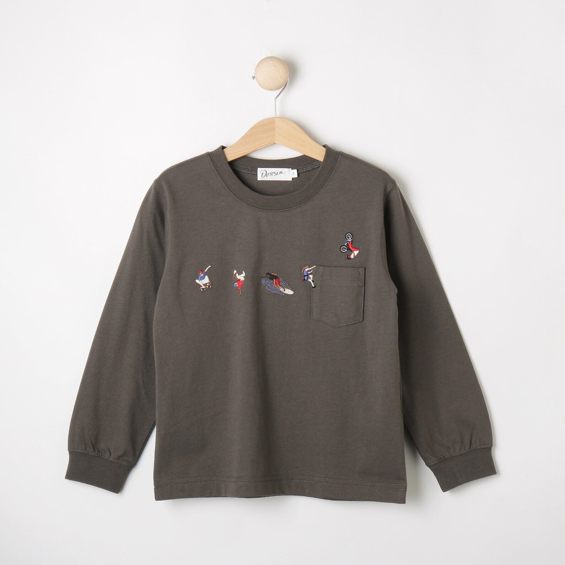 Dessin「【リンクコーデ】ピープル刺繍ロンT」|Tシャツ・カットソー|ﾁｬｺｰﾙｸﾞﾚｰ(014)