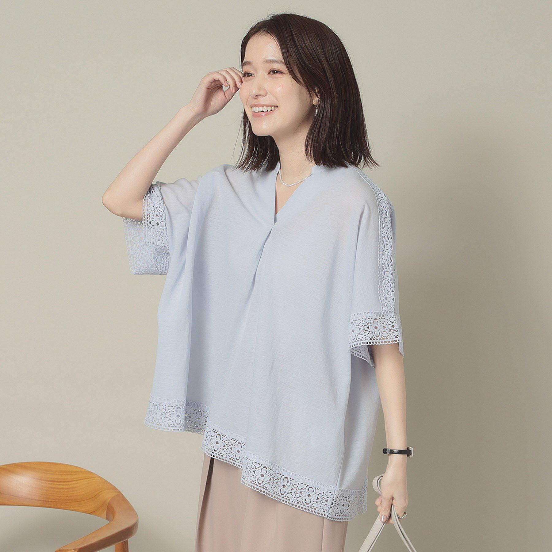 ITS&rsquo;DEMO「【手洗い可】レーススキッパーブラウス」|シャツ・ブラウス|サックスブルー(09