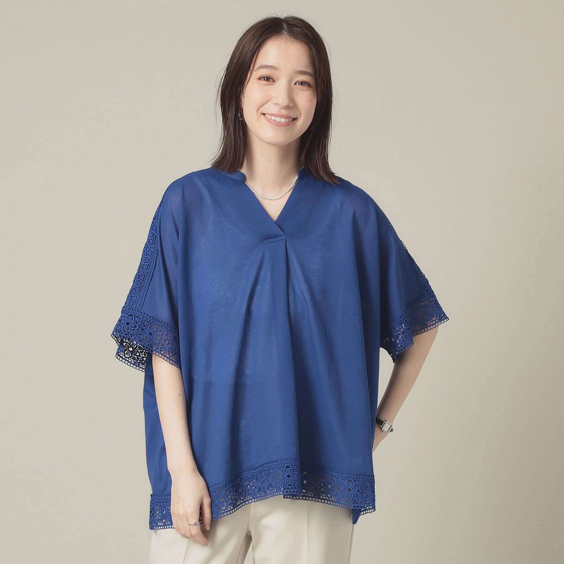ITS&rsquo;DEMO「【手洗い可】レーススキッパーブラウス」|シャツ・ブラウス|ブルー(092)