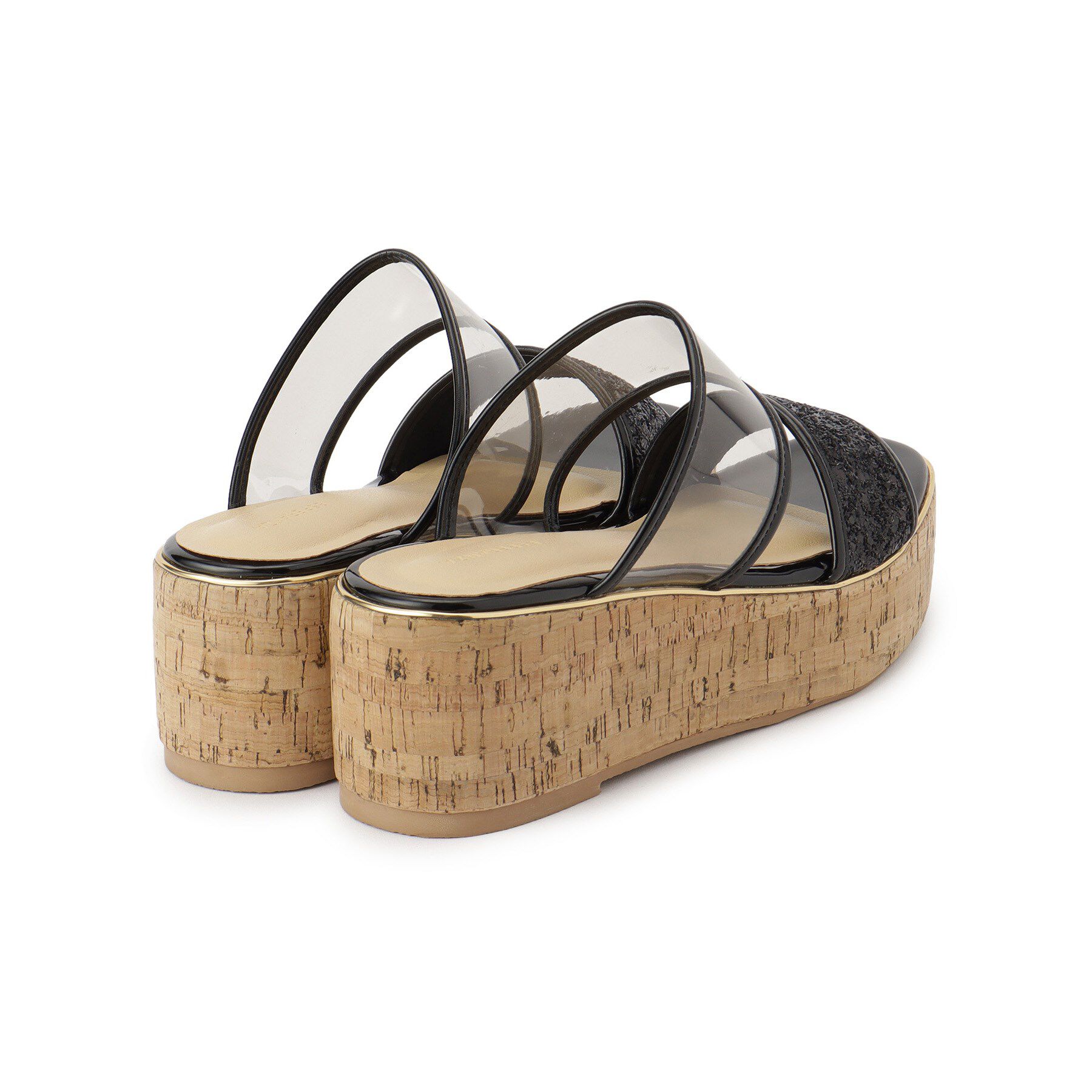 ESPERANZA「グリッター&times;クリアベルト 厚底コルクサンダル」|サンダル|