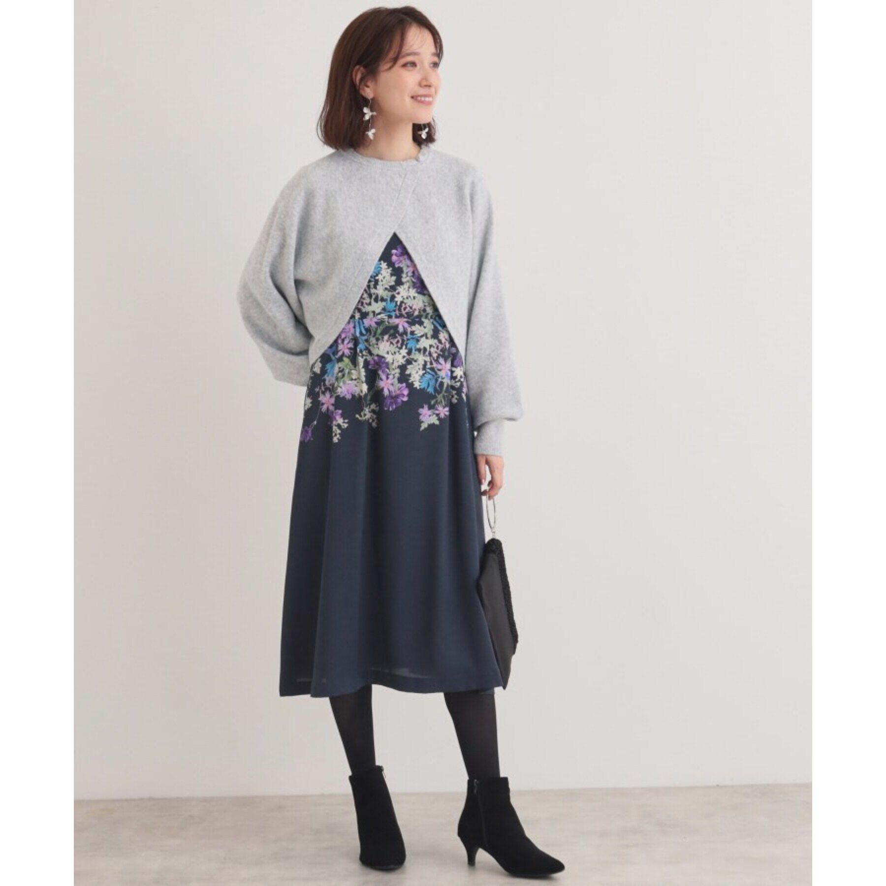 SunaUna「【着るだけでスタイルアップ!／Make bodyシリーズ】パネルプリントワンピース」|ワンピース|