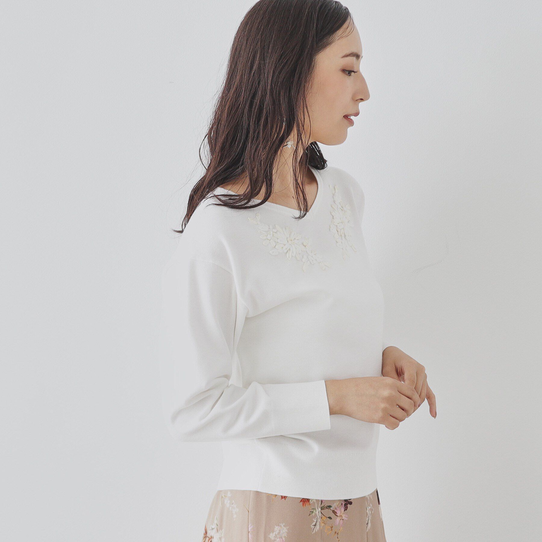 SunaUna「【SS～Lサイズ展開／リボン刺繍】クラフトニット」|ニット・セーター|ｵﾌﾎﾜｲﾄ(003)