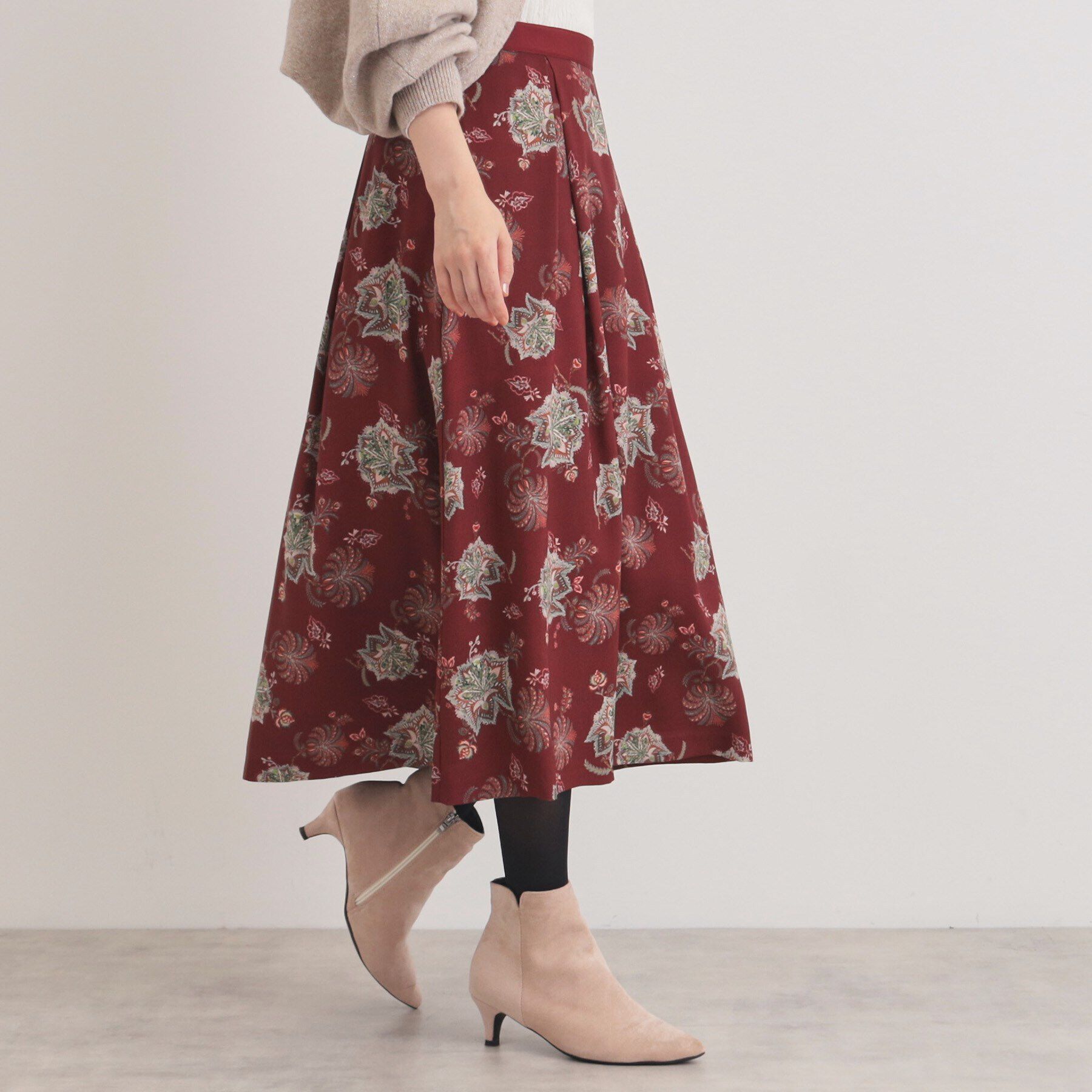 SunaUna「【＆yours project／オリエンタルプリント】フレアスカート」|スカート|ﾚｯﾄﾞ(163)