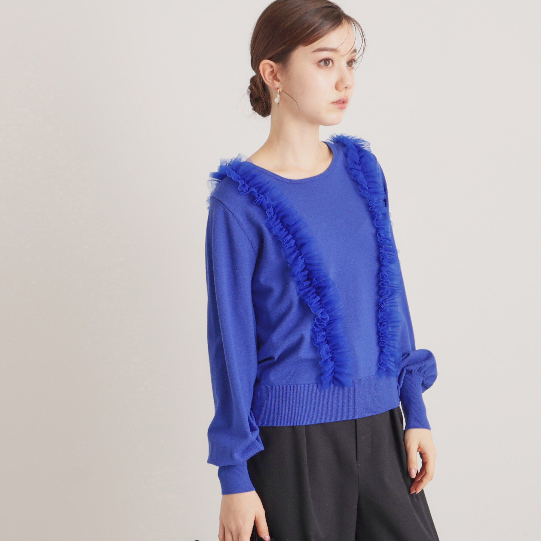 SunaUna「【トレンド/大人フェミニン】前後チュールニット」|ニット・セーター|ブルー(092)