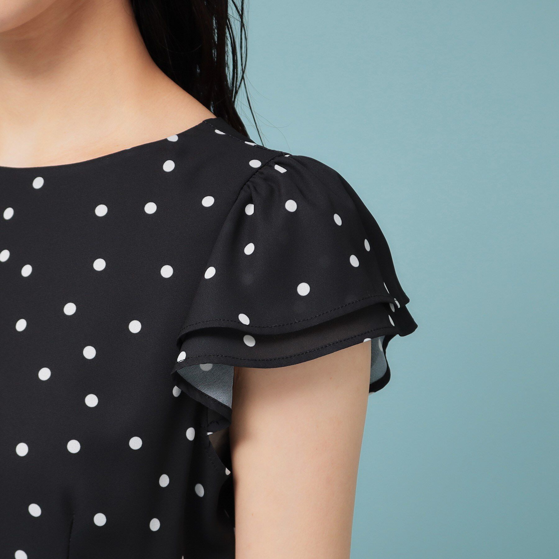 SunaUna「【袖ラッフル／S～L】ドットワンピース」|ワンピース|