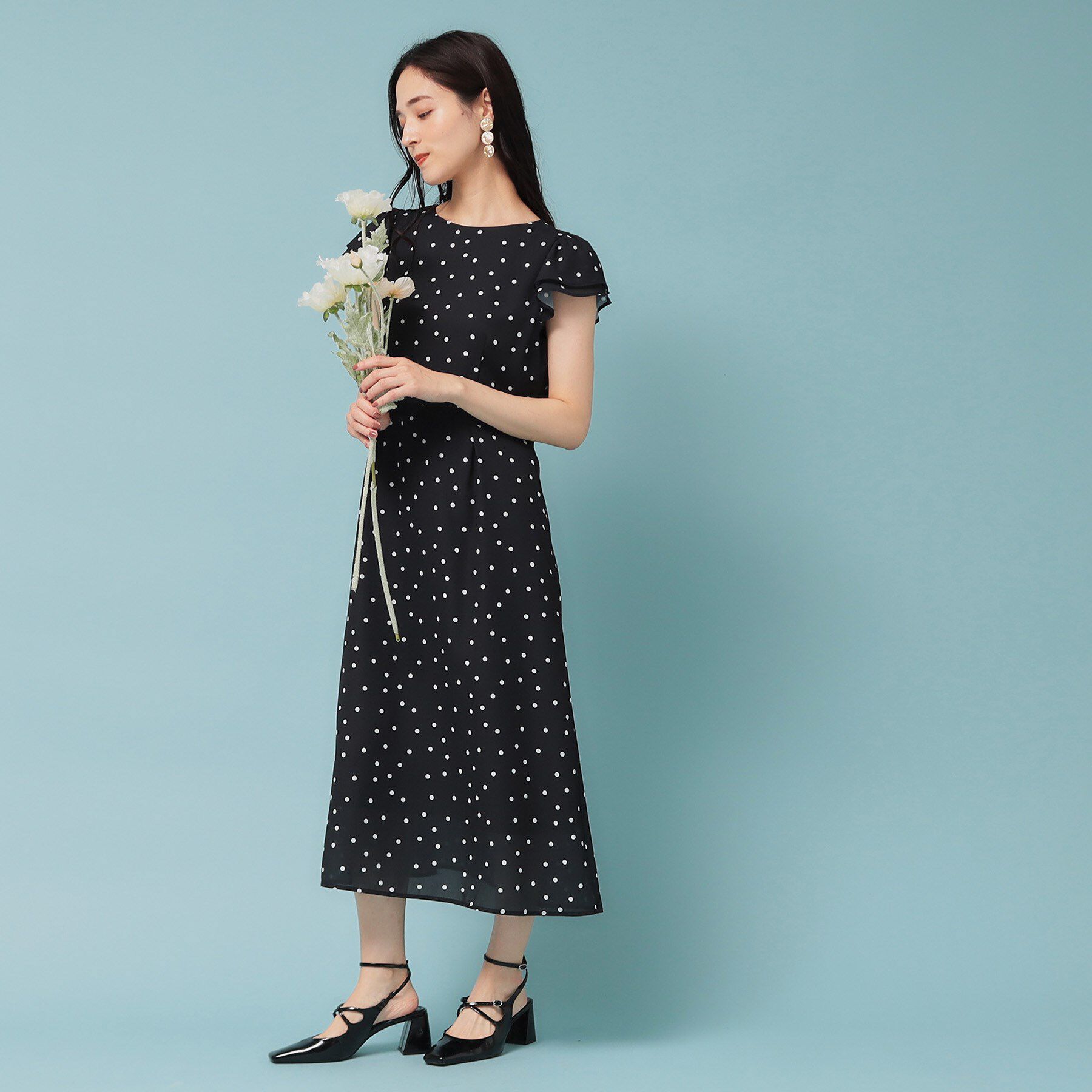SunaUna「【袖ラッフル／S～L】ドットワンピース」|ワンピース|