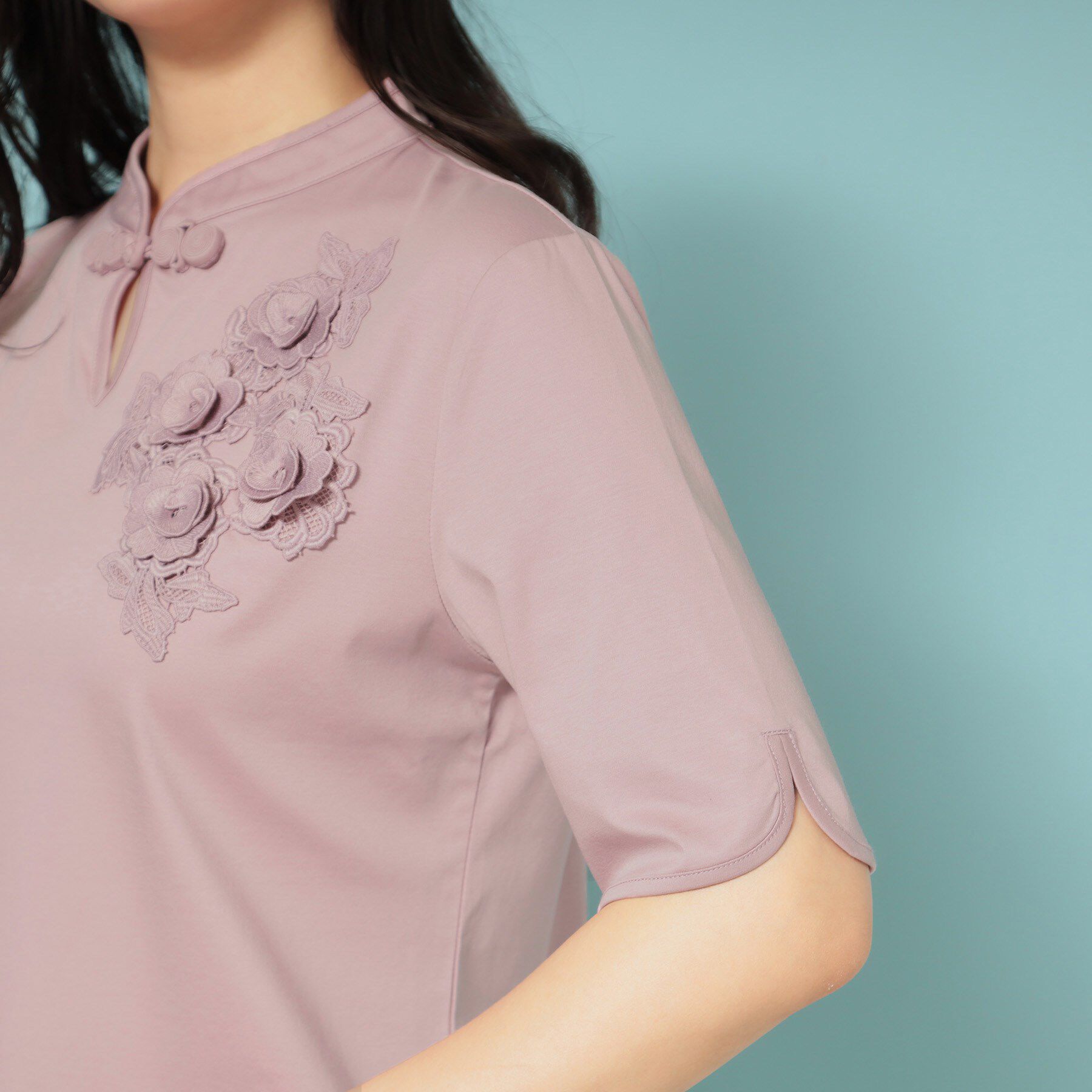 SunaUna「【5分袖／チャイナカラー】半袖プルオーバー」|Tシャツ・カットソー|