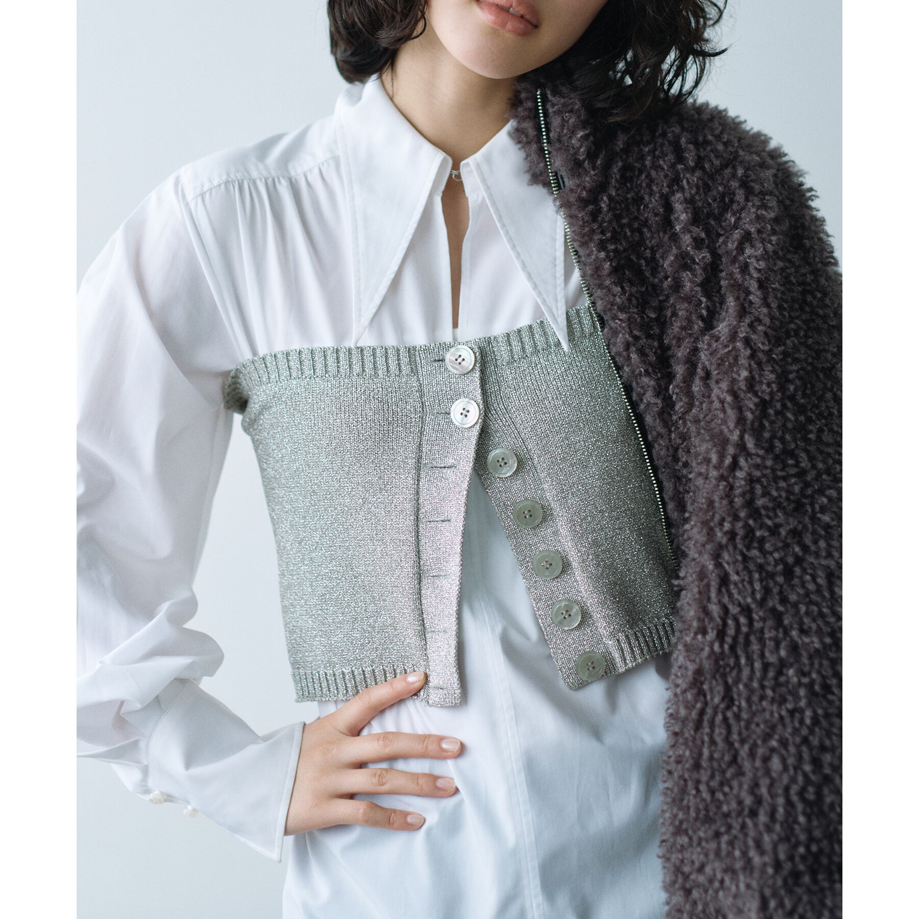 CODE A「lame knit bustier」|ニット・セーター|シルバー(006)