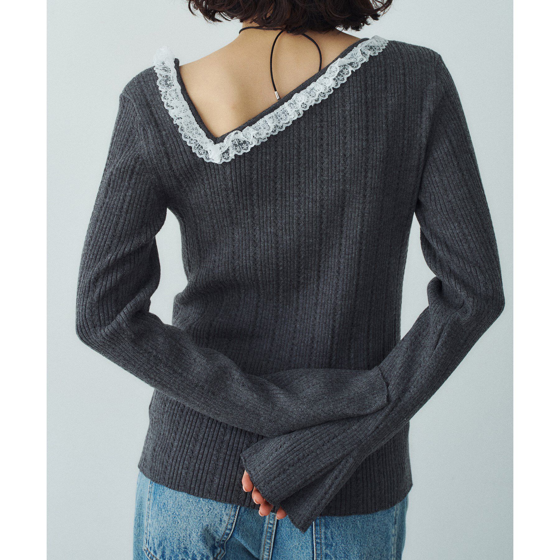 CODE A「lace frill asymmetric knit」|ニット・セーター|