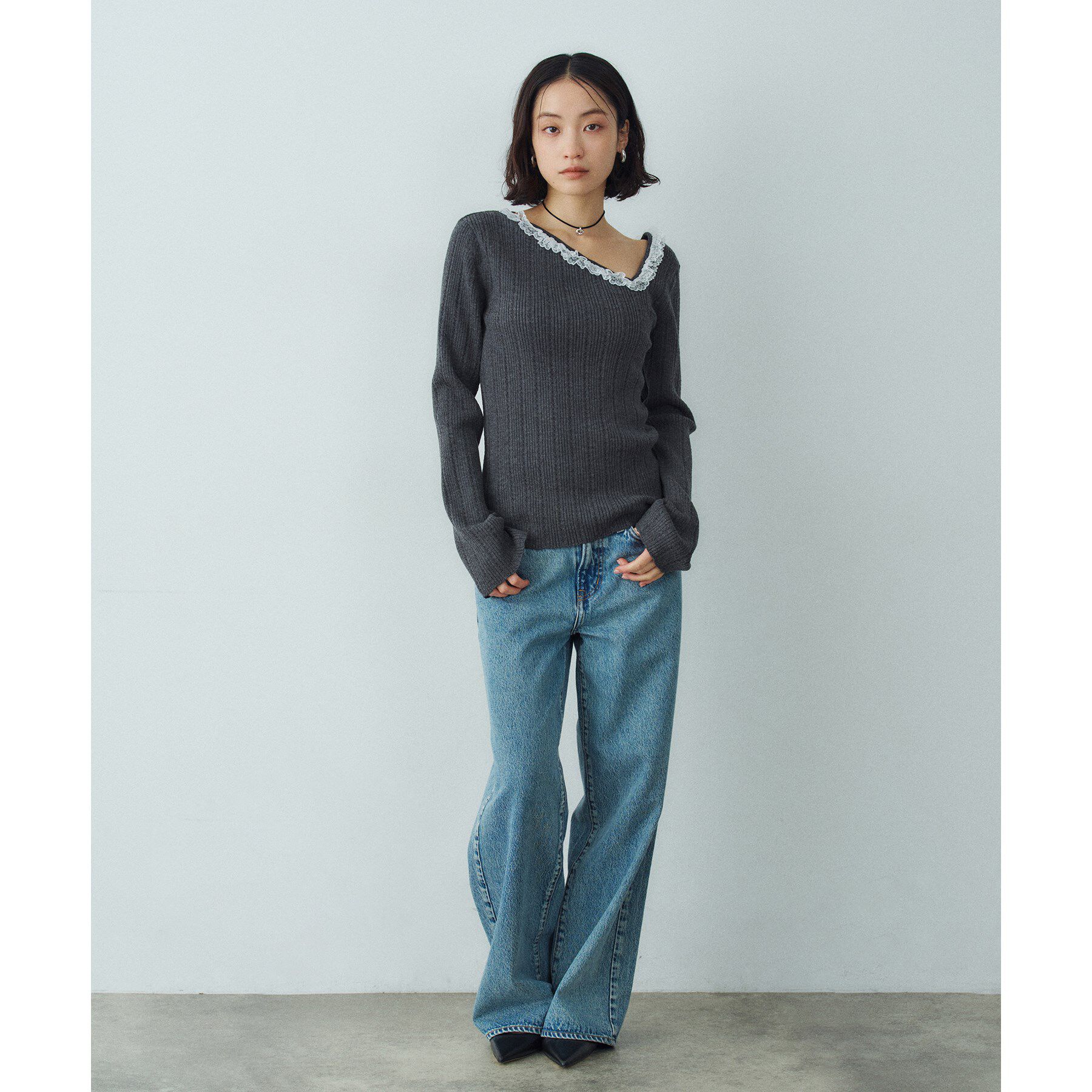 CODE A「lace frill asymmetric knit」|ニット・セーター|