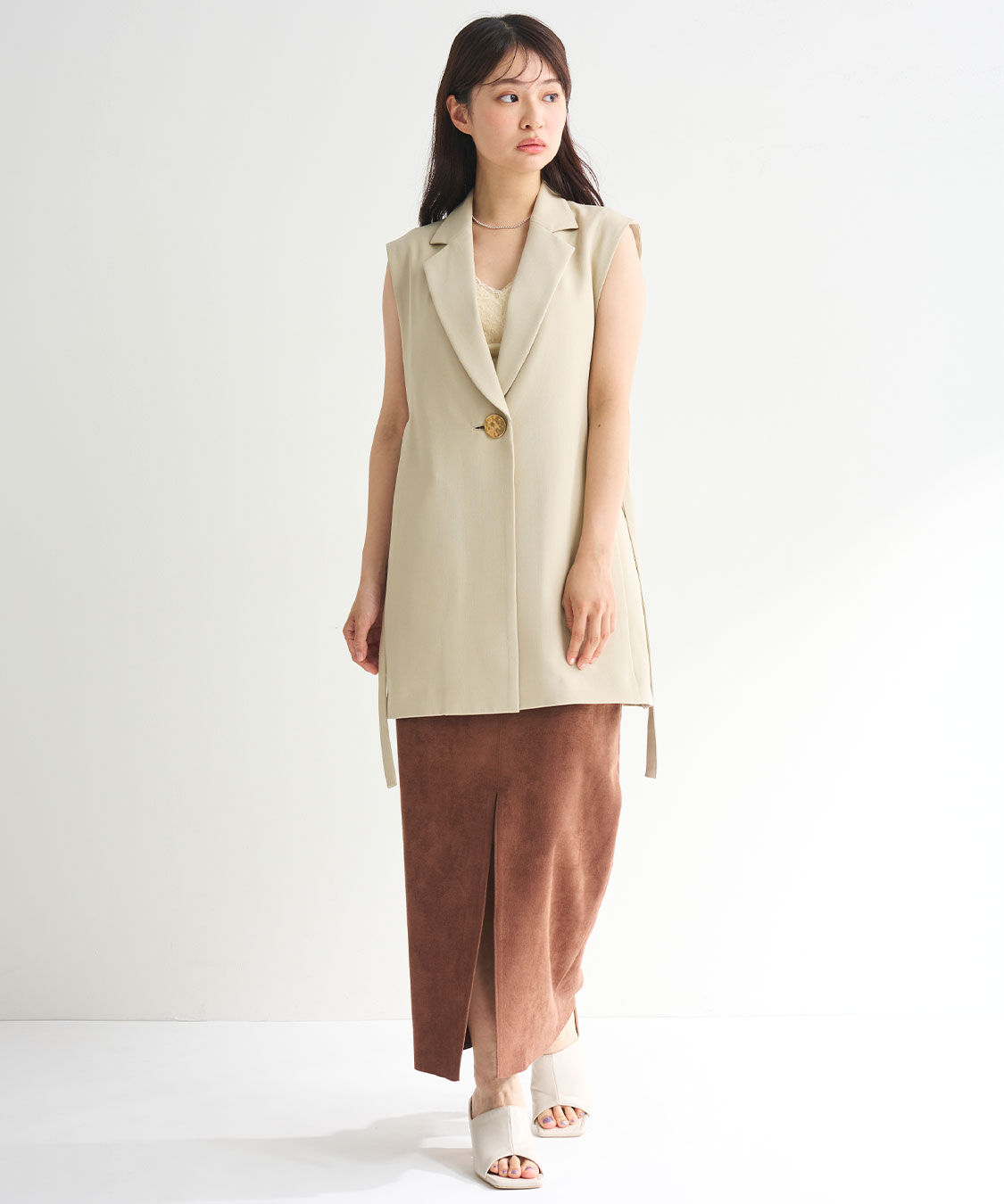 COCO DEAL「デザインボタンサイドリボンジレ」|ベスト・ジレ|