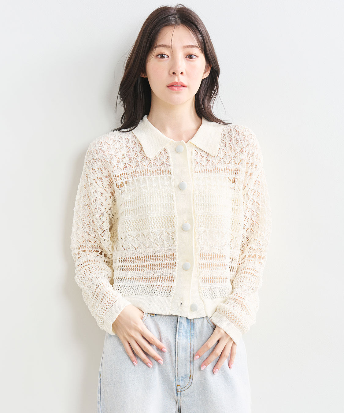 COCO DEAL「レース編みニットシャツ」|シャツ・ブラウス|