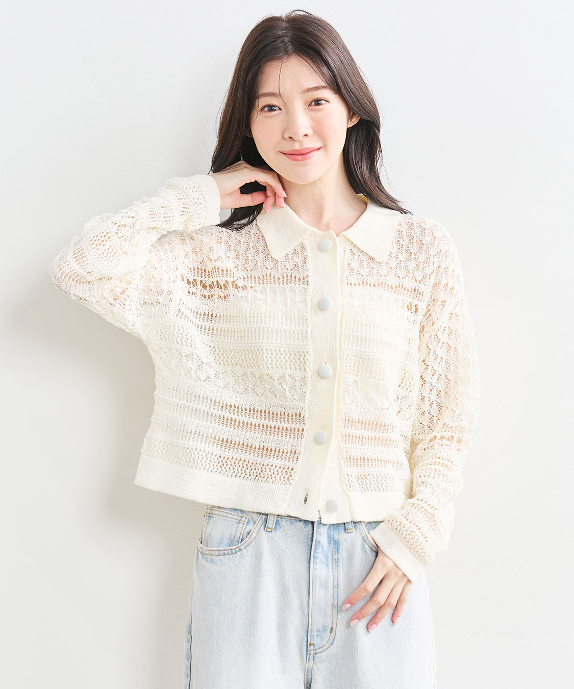 COCO DEAL「レース編みニットシャツ」|シャツ・ブラウス|