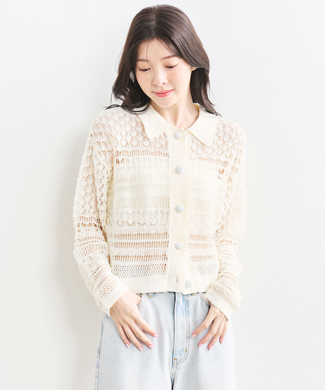 COCO DEAL「レース編みニットシャツ」|シャツ・ブラウス|