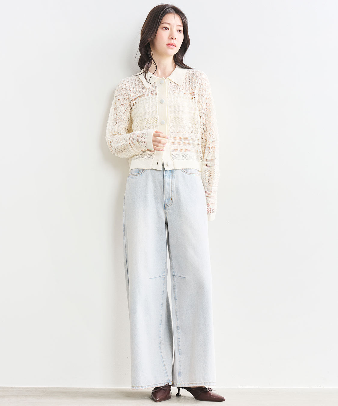 COCO DEAL「レース編みニットシャツ」|シャツ・ブラウス|