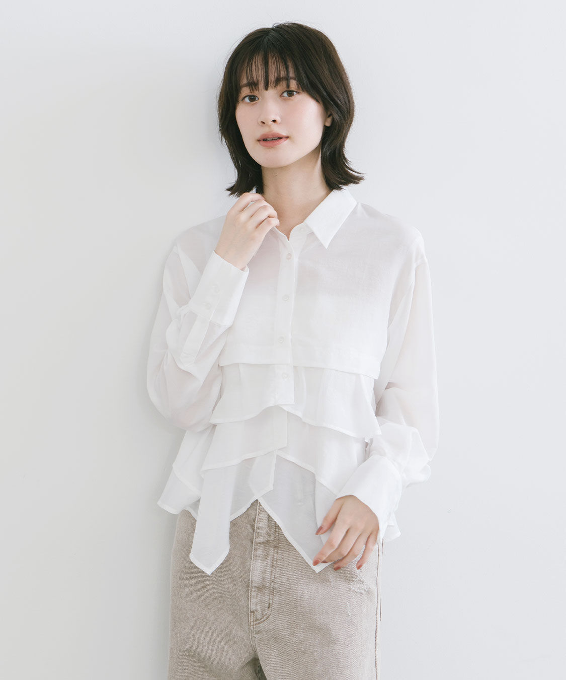【完売】 ココディール 新品タグ付 ヘムフリルシャツ オフホワイト ヘムフリルシャツ（COCO DEAL）｜ルミネのファッション通販アイルミネ