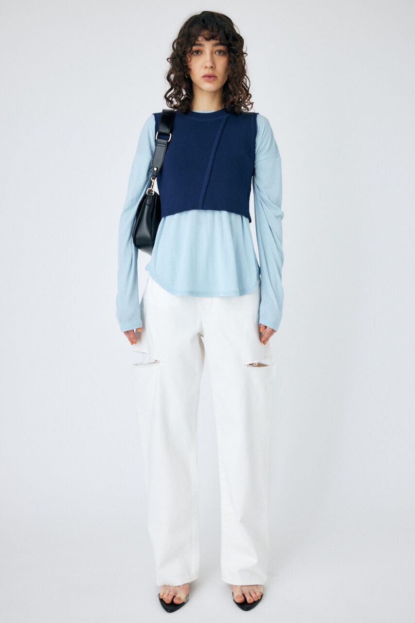 MOUSSY「LAYERED TANK ＆ SHEER LST」|Tシャツ・カットソー|L/BLU1
