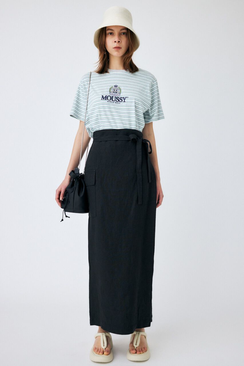 MOUSSY「LINEN STRIPED WRAP スカート」|スカート|BLK