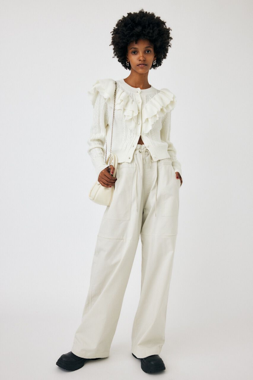 MOUSSY「F／PEARL BUTTON STAND FRILL カーディガン」|ニット・セーター|O/WHT1