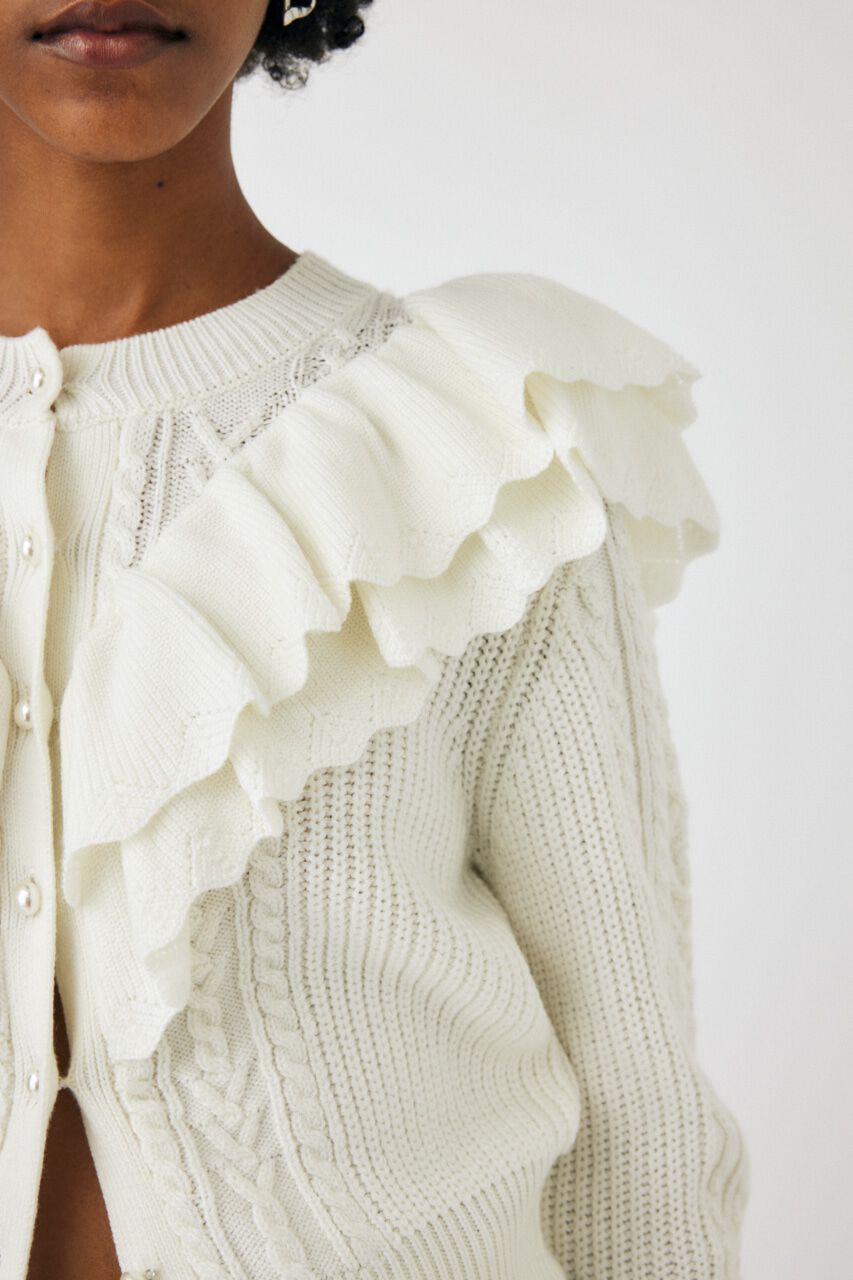 MOUSSY「F／PEARL BUTTON STAND FRILL カーディガン」|ニット・セーター|