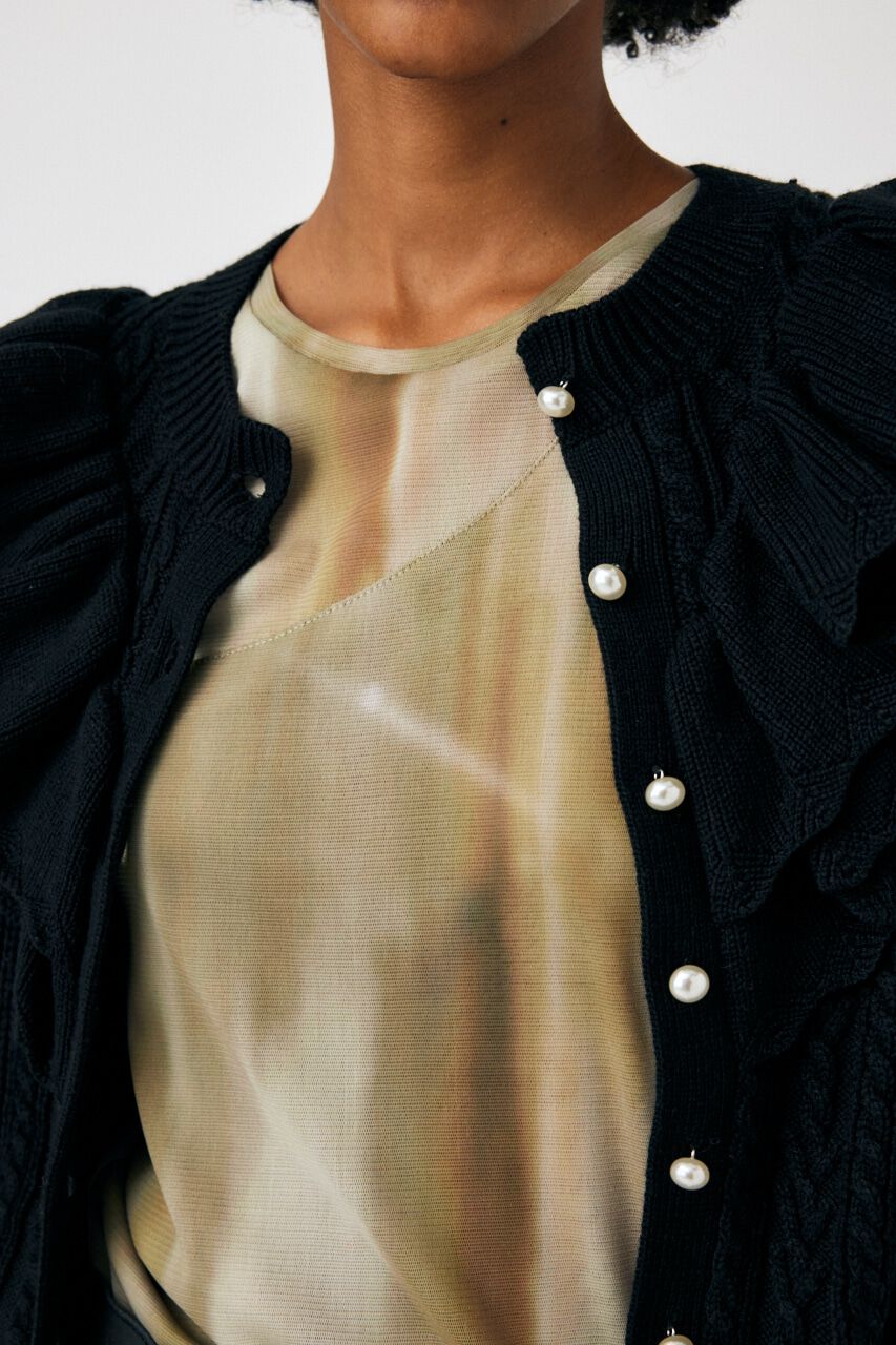 MOUSSY「F／PEARL BUTTON STAND FRILL カーディガン」|ニット・セーター|