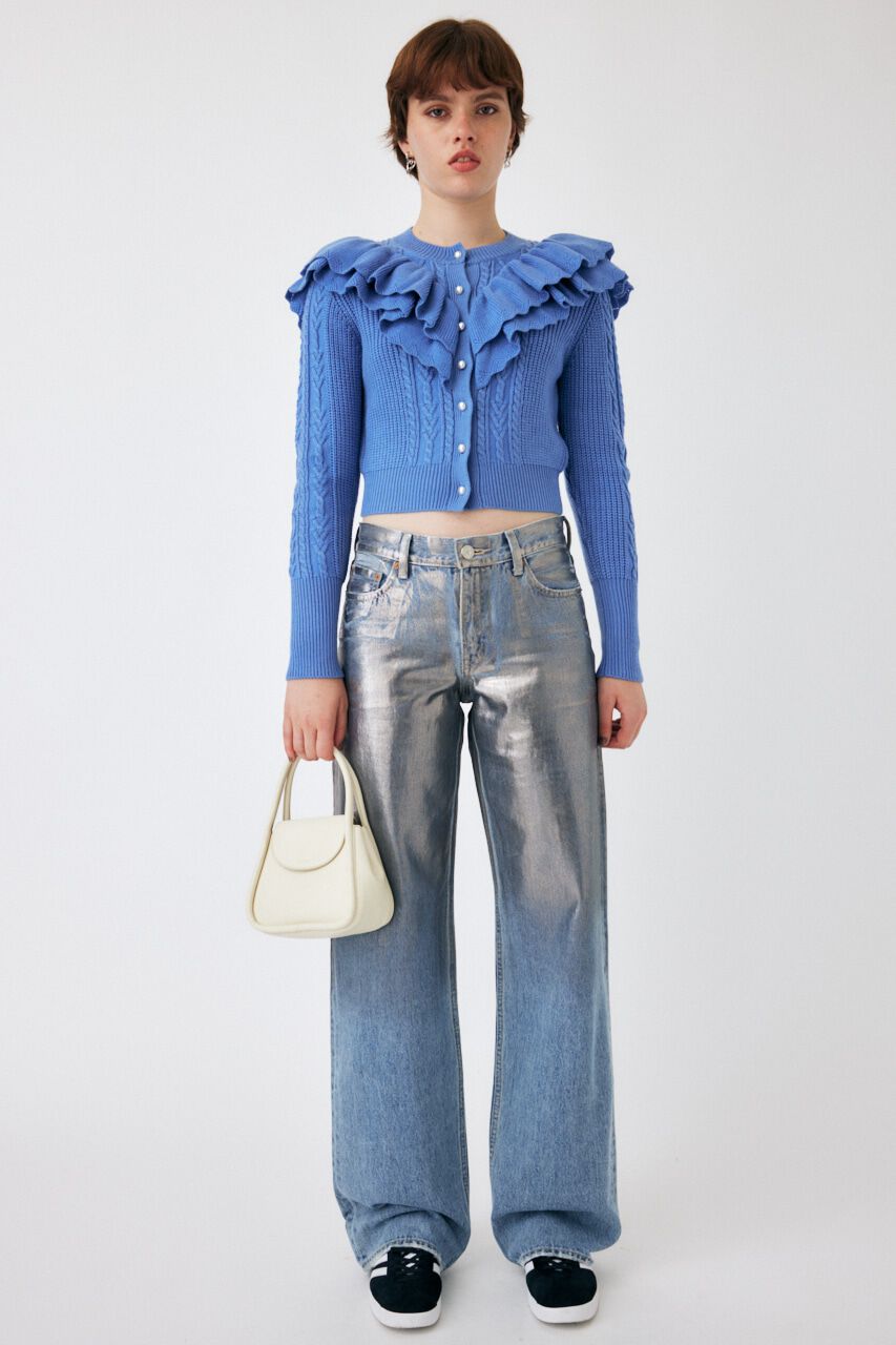 MOUSSY「F／PEARL BUTTON STAND FRILL カーディガン」|ニット・セーター|