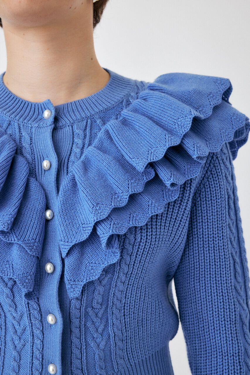 MOUSSY「F／PEARL BUTTON STAND FRILL カーディガン」|ニット・セーター|