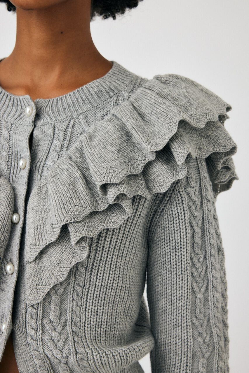 MOUSSY「F／PEARL BUTTON STAND FRILL カーディガン」|ニット・セーター|