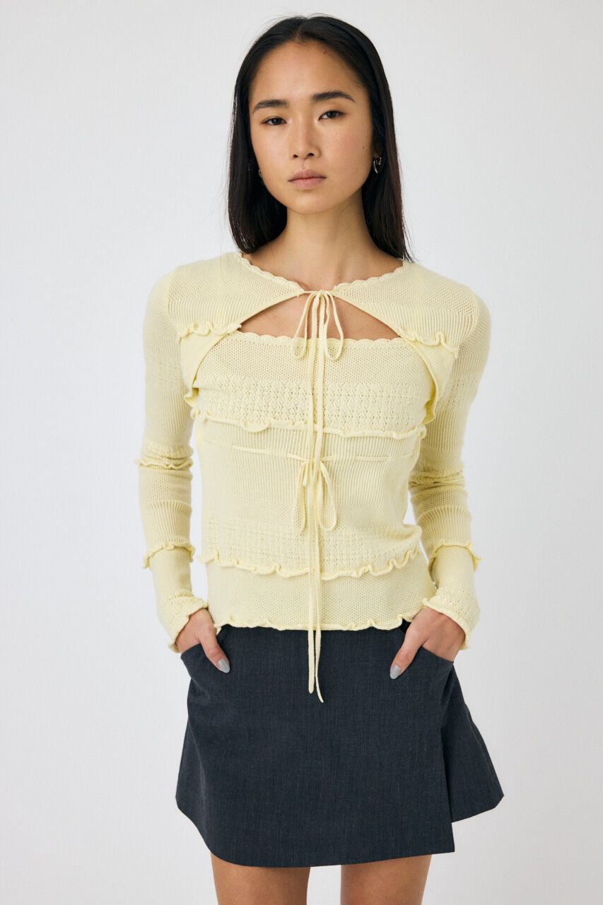 MOUSSY「BOW DESIGN ニットトップス」|ニット・セーター|L/YEL1