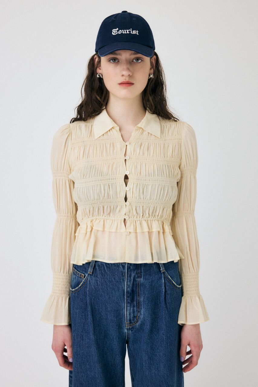 MOUSSY「SHIRRING FLORAL フィットシャツ」|シャツ・ブラウス|