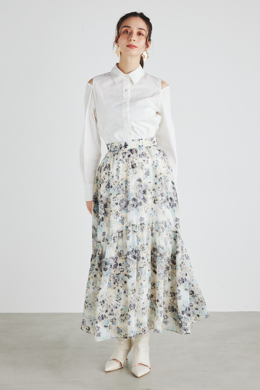 rienda「ラウンドギャザーデザインフレアSK」|スカート|柄WHT5