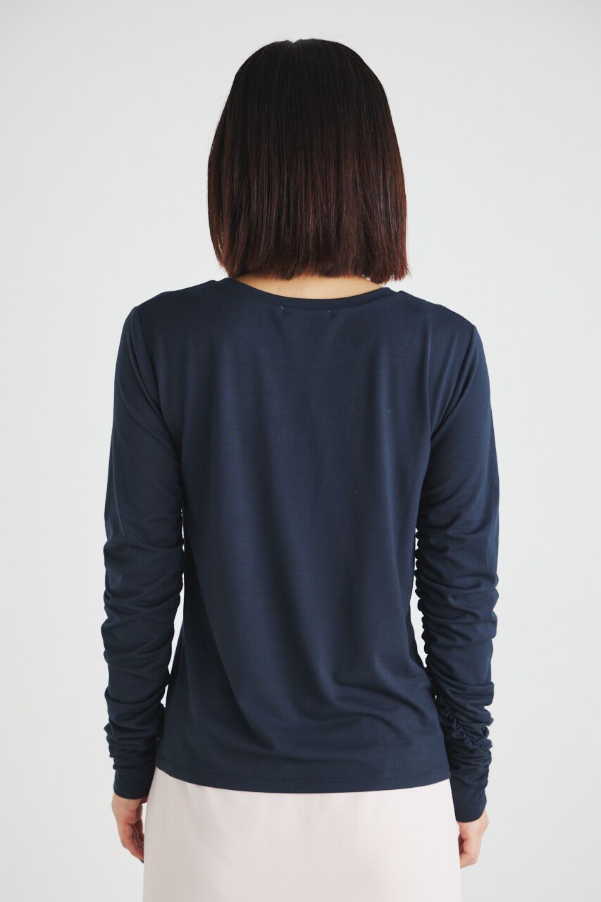 rienda「ギャザースリーブロゴロンT」|Tシャツ・カットソー|