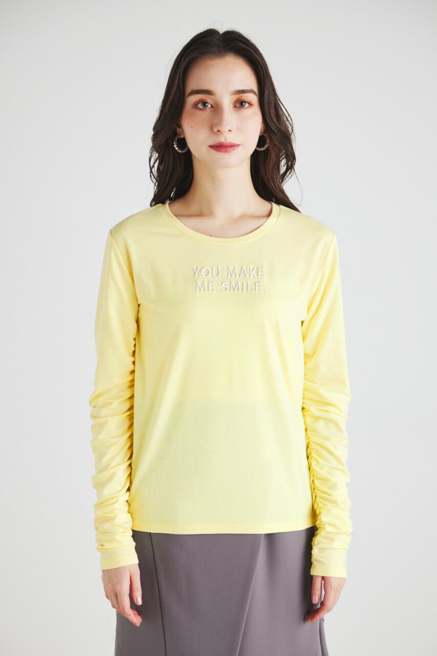 rienda「ギャザースリーブロゴロンT」|Tシャツ・カットソー|