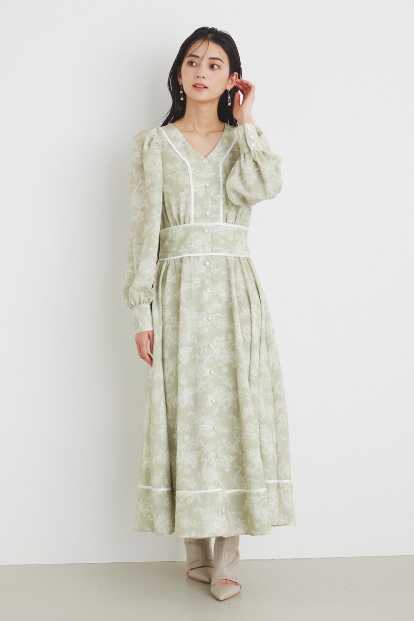 rienda「パイピングデザインフレアOP」|ワンピース|柄GRN5