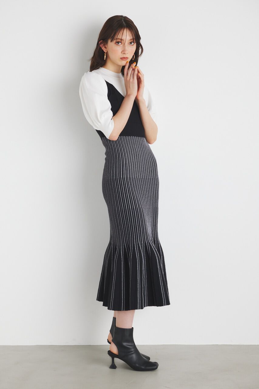 rienda「ビスチェライクストライプKnit OP」|ワンピース|