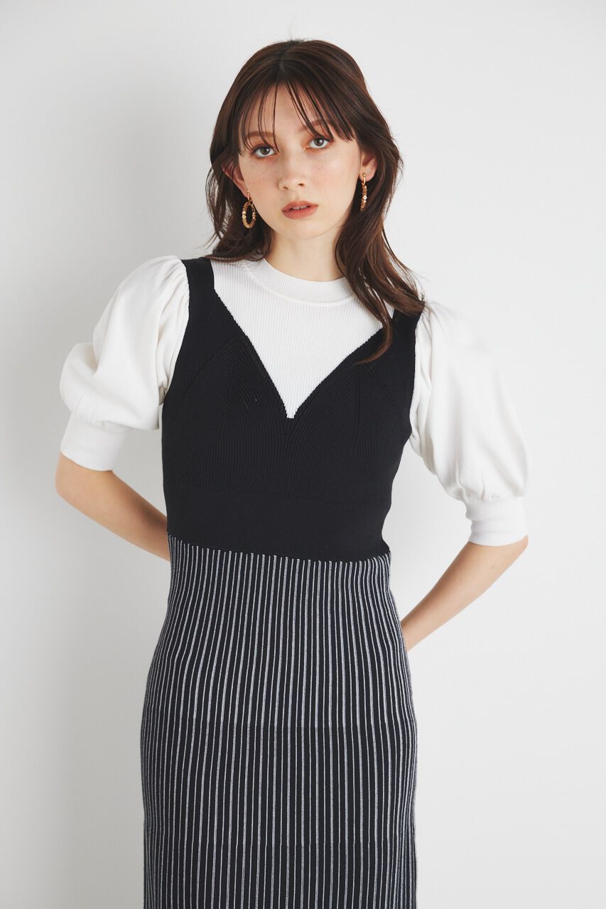 rienda「ビスチェライクストライプKnit OP」|ワンピース|