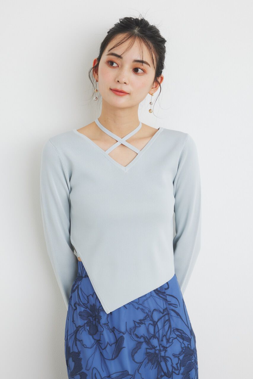 rienda「アシンメトリーストリングKnit TOP」|ニット・セーター|L/BLU1