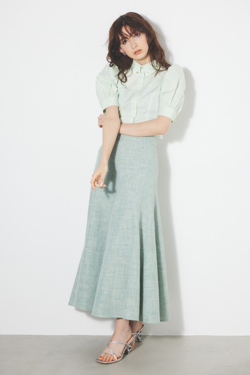 rienda「アシンメトリーパネルツイードJ/WフレアSK」|スカート|GRN